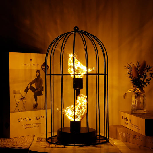 Battery Operated Birdcage Decorative Table Lamp