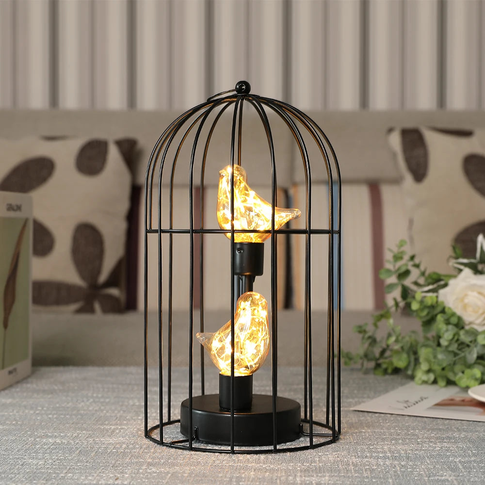 Battery Operated Birdcage Decorative Table Lamp