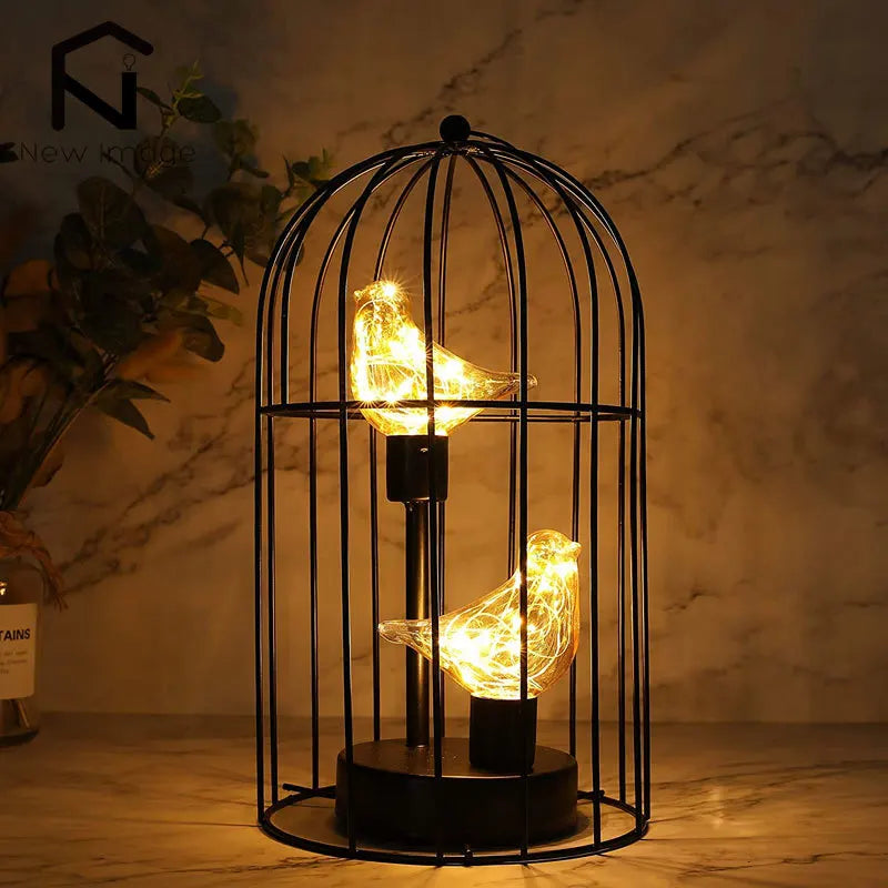 Battery Operated Birdcage Decorative Table Lamp